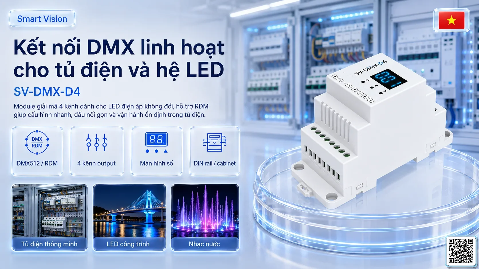 SV-DMX-D4 SV-DMX-D4 4-Channel Constant-Voltage DMX512/RDM Decoder Bộ điều khiển DMX, Nhạc nước DMX, Đèn DMX, Bơm DMX, hệ thống ánh sáng DMX