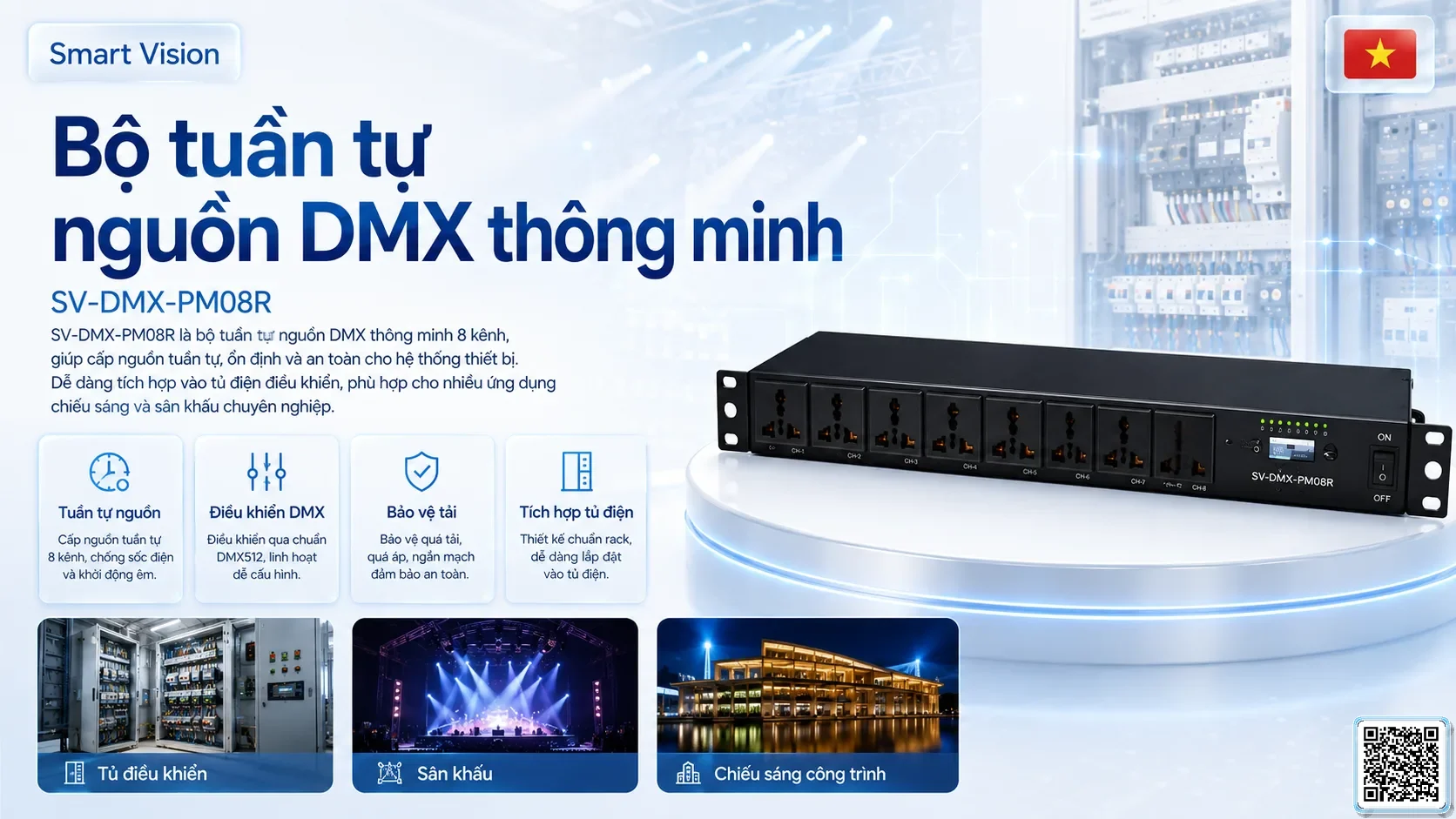 SV-DMX-PM08R SV-DMX-PM08R DMX Power Sequencer Bộ điều khiển DMX, Nhạc nước DMX, Đèn DMX, Bơm DMX, hệ thống ánh sáng DMX