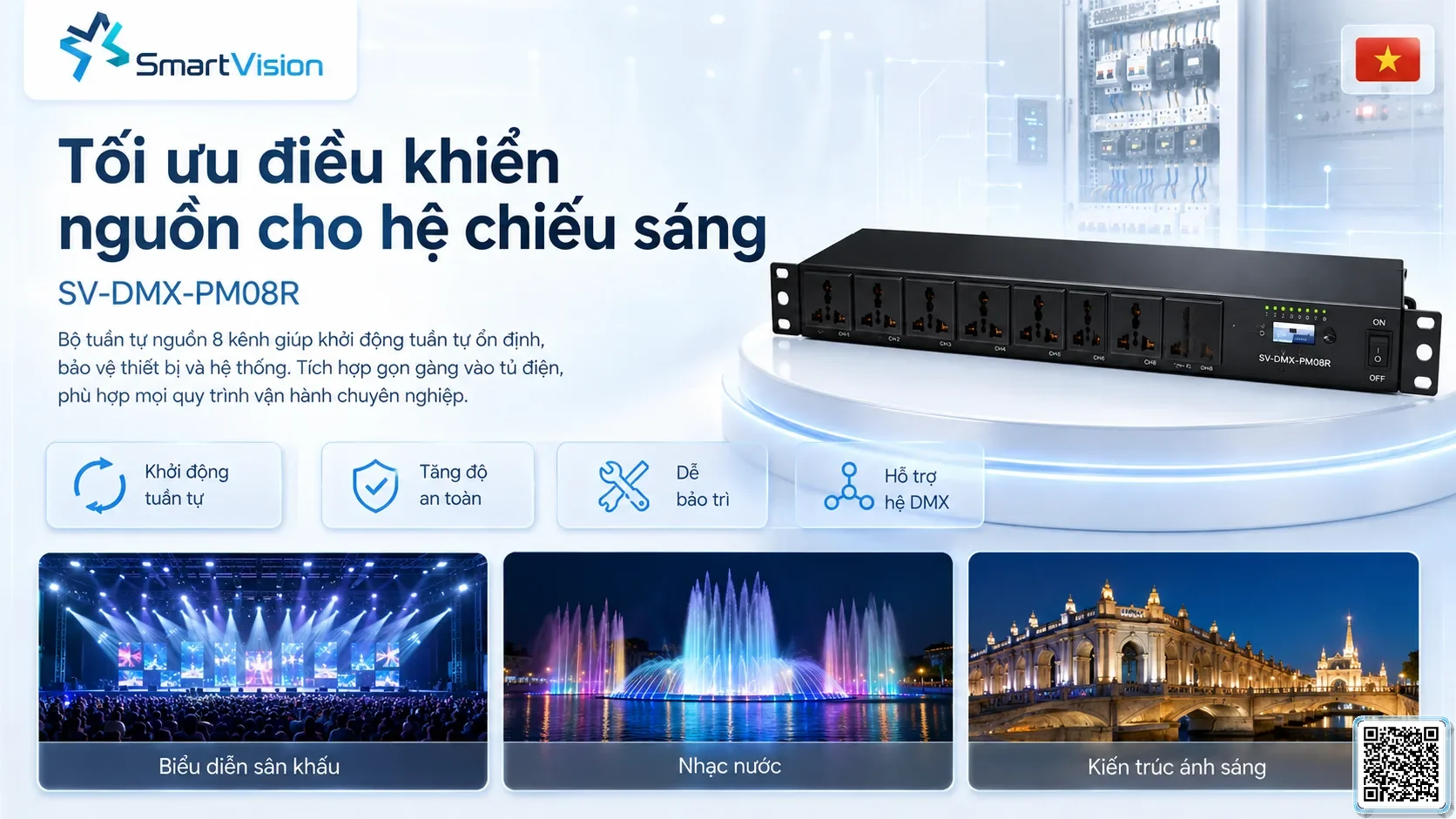 SV-DMX-PM08R SV-DMX-PM08R DMX Power Sequencer Bộ điều khiển DMX, Nhạc nước DMX, Đèn DMX, Bơm DMX, hệ thống ánh sáng DMX