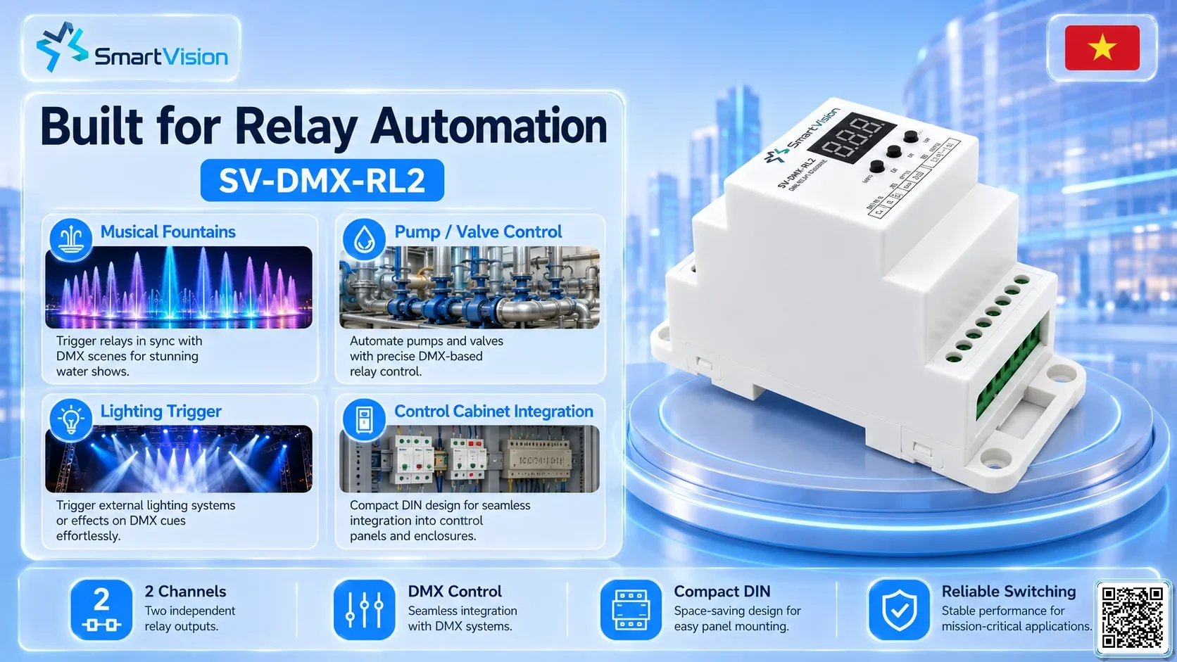 SV-DMX-RL2 SV-DMX-RL2 2-Channel DMX Relay DMX Controller, DMX fountain, DMX Nozzle, DMX Pumps, DMX software, DMX Lighting