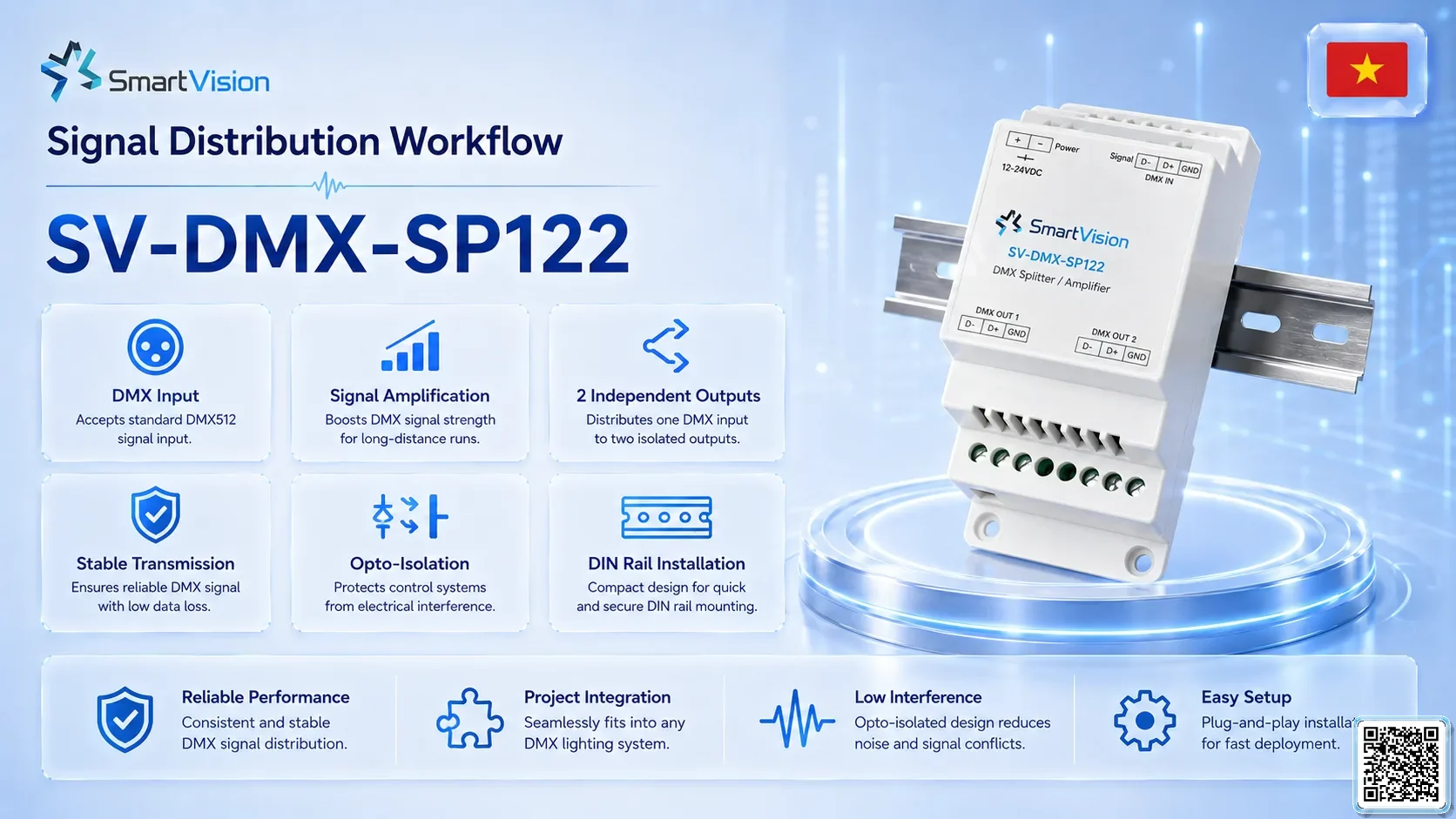 SV-DMX-SP122 SV-DMX-SP122 DIN Rail 1-in/2-out DMX Splitter DMX Controller, DMX fountain, DMX Nozzle, DMX Pumps, DMX software, DMX Lighting
