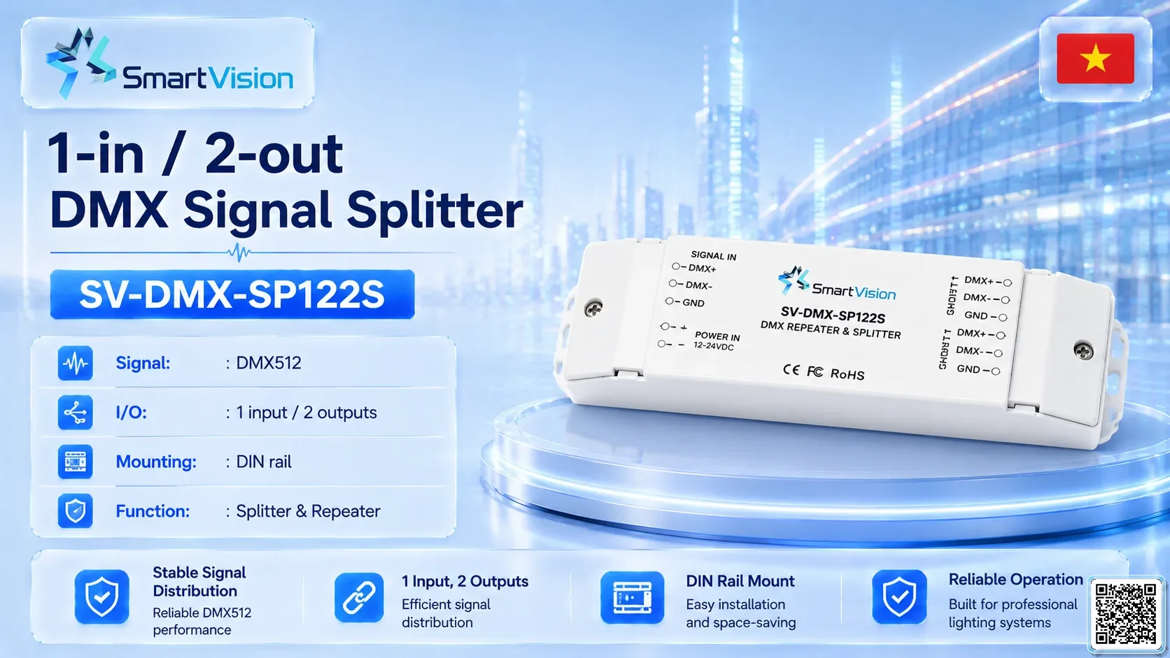SV-DMX-SP122S SV-DMX-SP122S 1-in / 2-out DMX Signal Splitter DMX Controller, DMX fountain, DMX Nozzle, DMX Pumps, DMX software, DMX Lighting