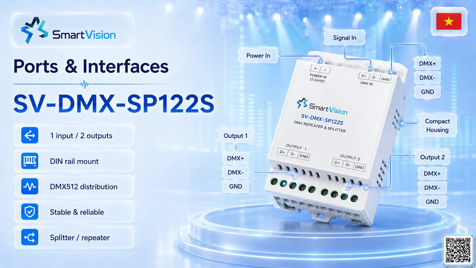 SV-DMX-SP122S SV-DMX-SP122S 1-in / 2-out DMX Signal Splitter DMX Controller, DMX fountain, DMX Nozzle, DMX Pumps, DMX software, DMX Lighting