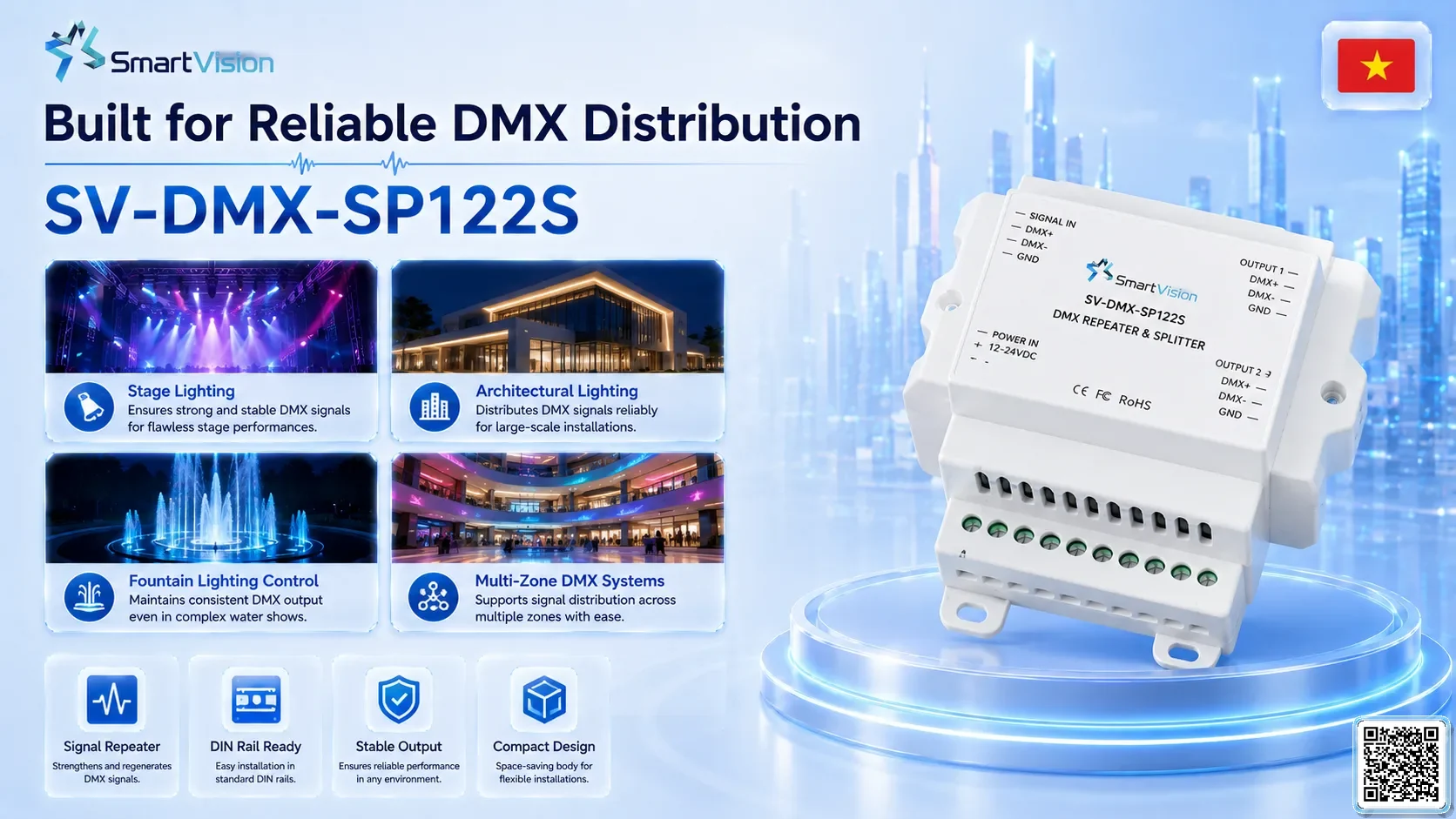 SV-DMX-SP122S SV-DMX-SP122S 1-in / 2-out DMX Signal Splitter DMX Controller, DMX fountain, DMX Nozzle, DMX Pumps, DMX software, DMX Lighting