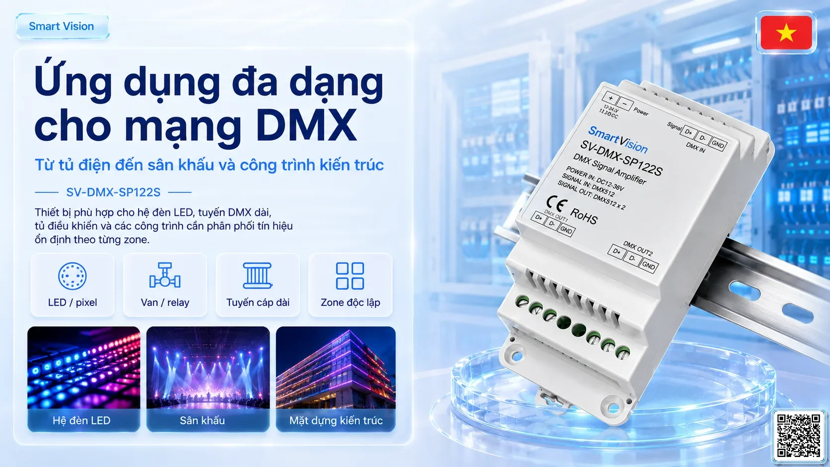 SV-DMX-SP122S SV-DMX-SP122S 1-in / 2-out DMX Signal Splitter Bộ điều khiển DMX, Nhạc nước DMX, Đèn DMX, Bơm DMX, hệ thống ánh sáng DMX