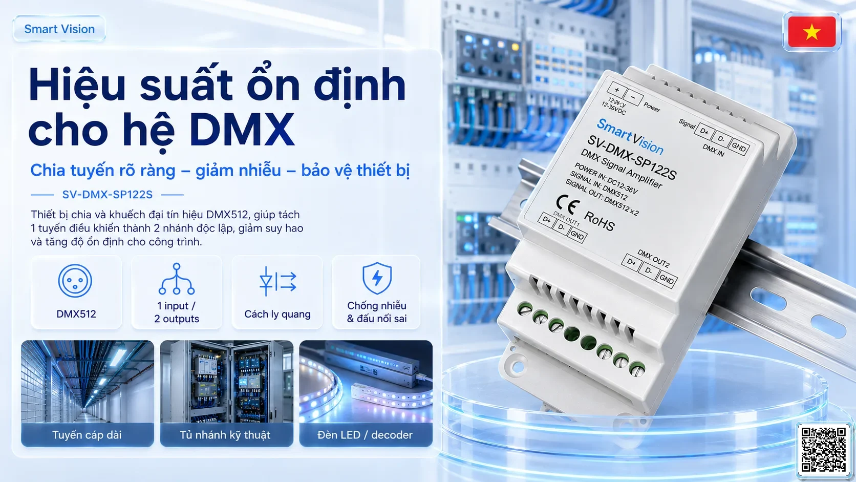 SV-DMX-SP122S SV-DMX-SP122S 1-in / 2-out DMX Signal Splitter Bộ điều khiển DMX, Nhạc nước DMX, Đèn DMX, Bơm DMX, hệ thống ánh sáng DMX