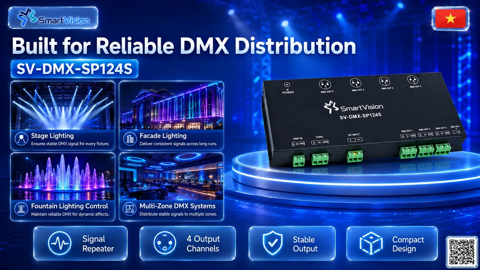 SV-DMX-SP122S SV-DMX-SP122S 1-in / 2-out DMX Signal Splitter DMX Controller, DMX fountain, DMX Nozzle, DMX Pumps, DMX software, DMX Lighting