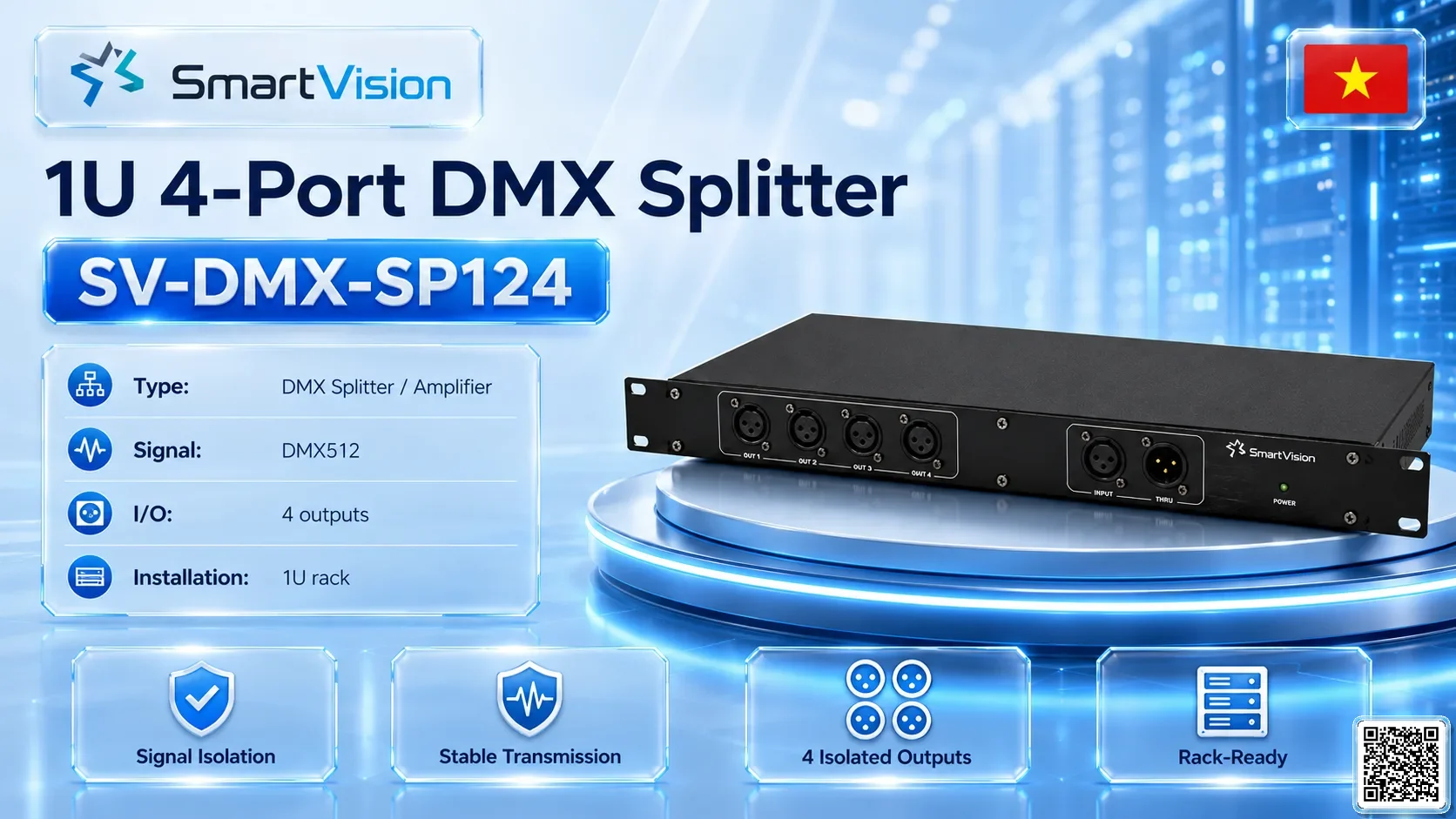 SV-DMX-SP124 SV-DMX-SP124 1U 4-Port DMX Splitter DMX Controller, DMX fountain, DMX Nozzle, DMX Pumps, DMX software, DMX Lighting