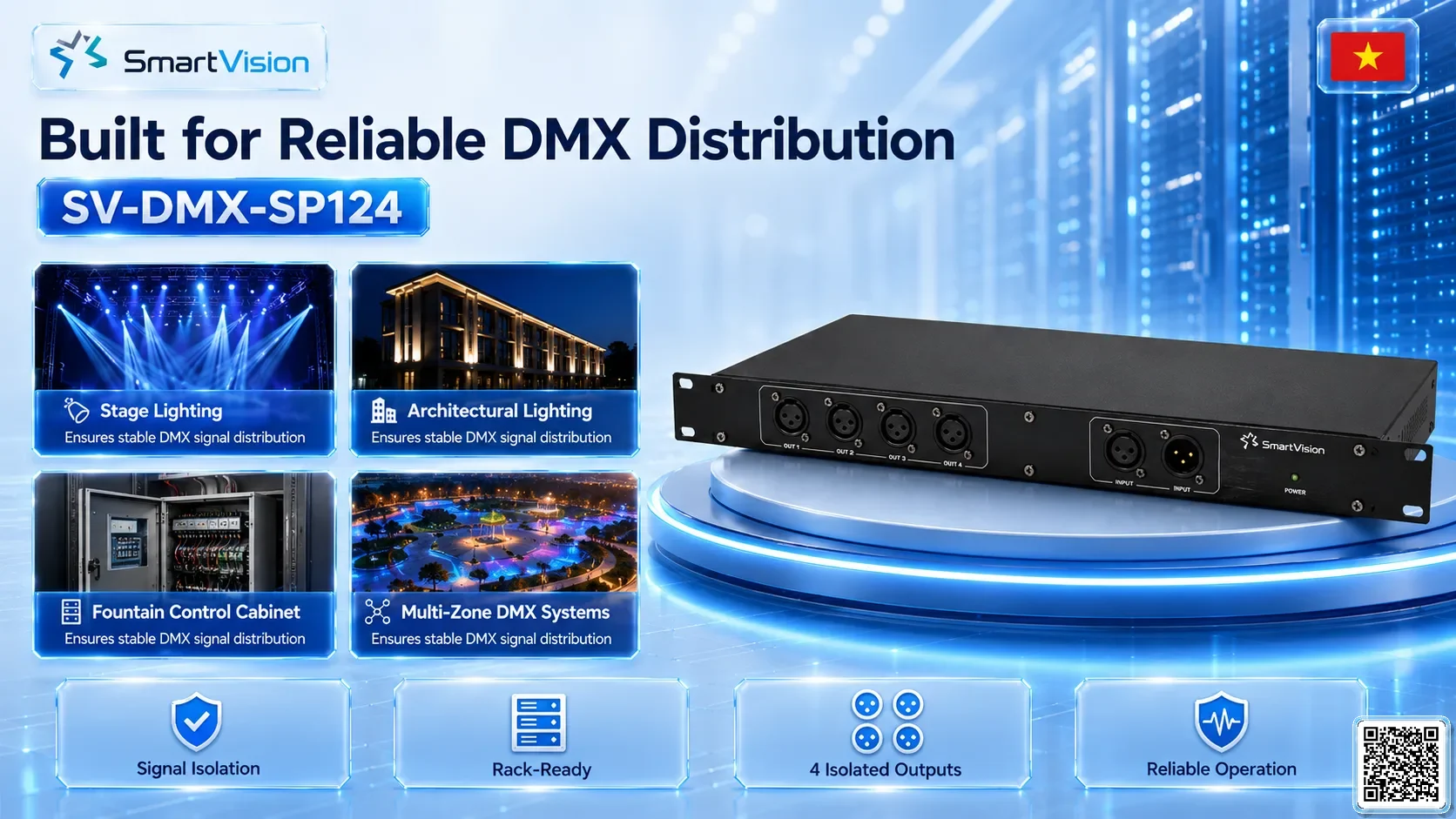 SV-DMX-SP124 SV-DMX-SP124 1U 4-Port DMX Splitter DMX Controller, DMX fountain, DMX Nozzle, DMX Pumps, DMX software, DMX Lighting