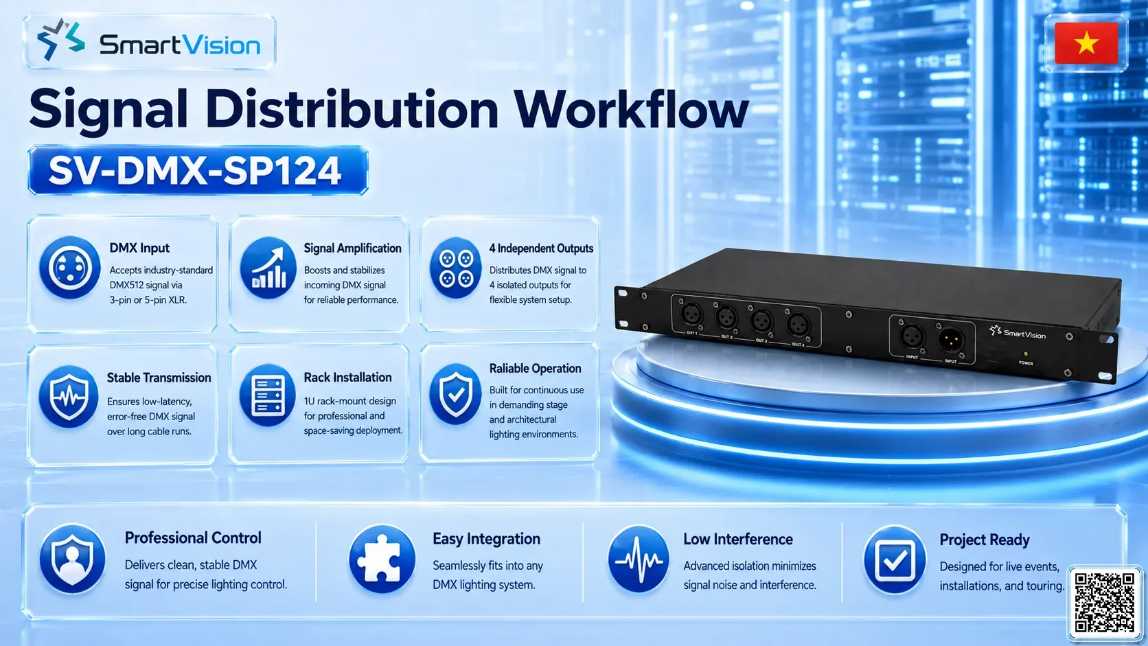 SV-DMX-SP124 SV-DMX-SP124 1U 4-Port DMX Splitter DMX Controller, DMX fountain, DMX Nozzle, DMX Pumps, DMX software, DMX Lighting