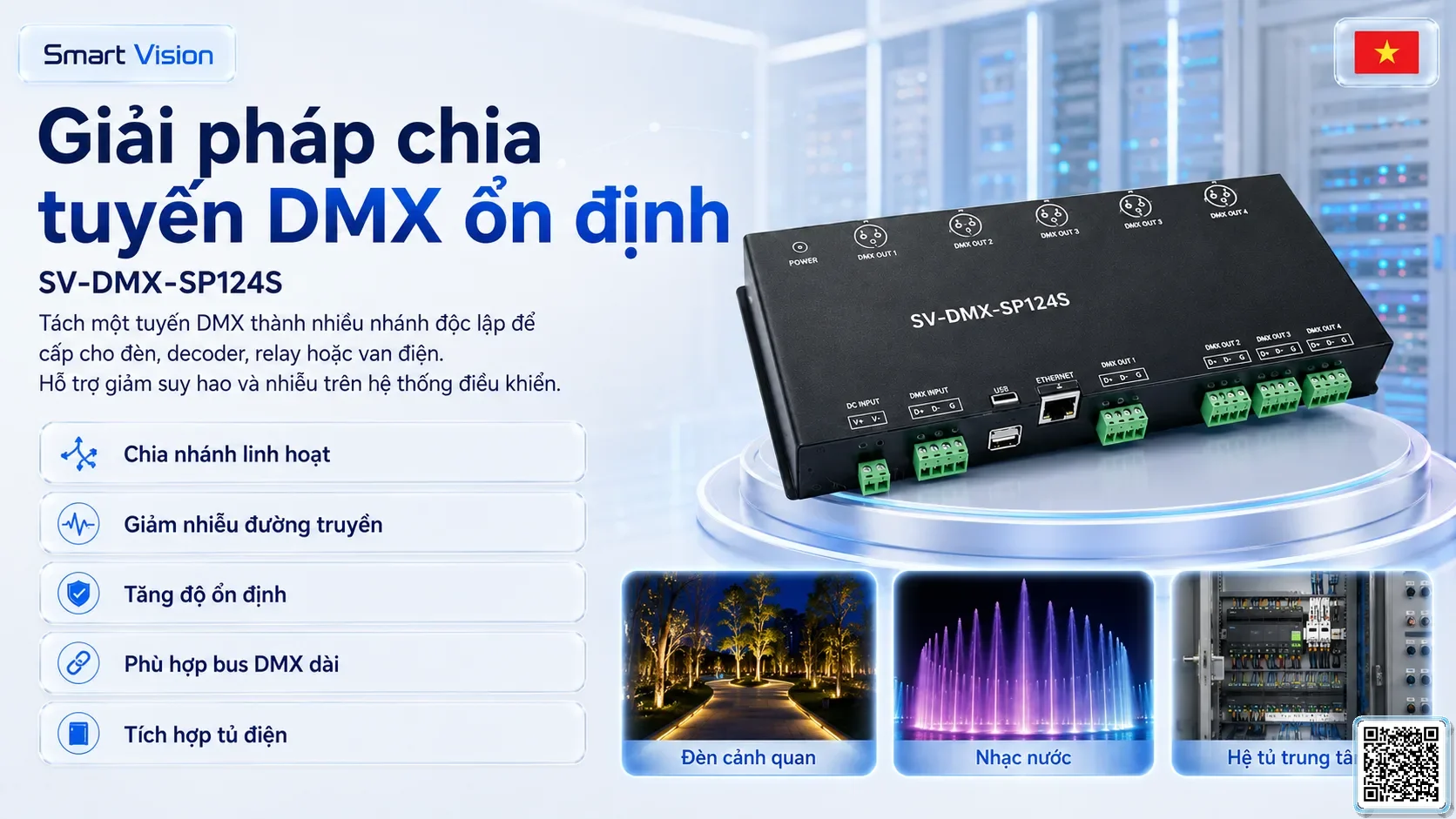 SV-DMX-SP124S SV-DMX-SP124S 4-Channel DMX Signal Splitter Bộ điều khiển DMX, Nhạc nước DMX, Đèn DMX, Bơm DMX, hệ thống ánh sáng DMX