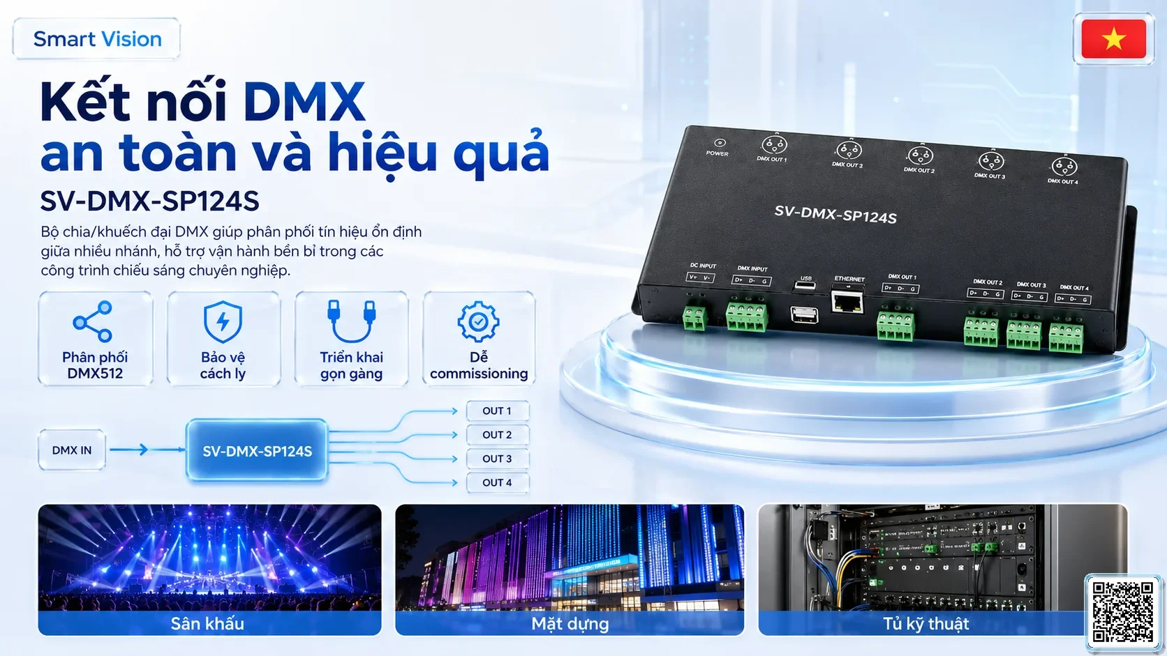 SV-DMX-SP124S SV-DMX-SP124S 4-Channel DMX Signal Splitter Bộ điều khiển DMX, Nhạc nước DMX, Đèn DMX, Bơm DMX, hệ thống ánh sáng DMX