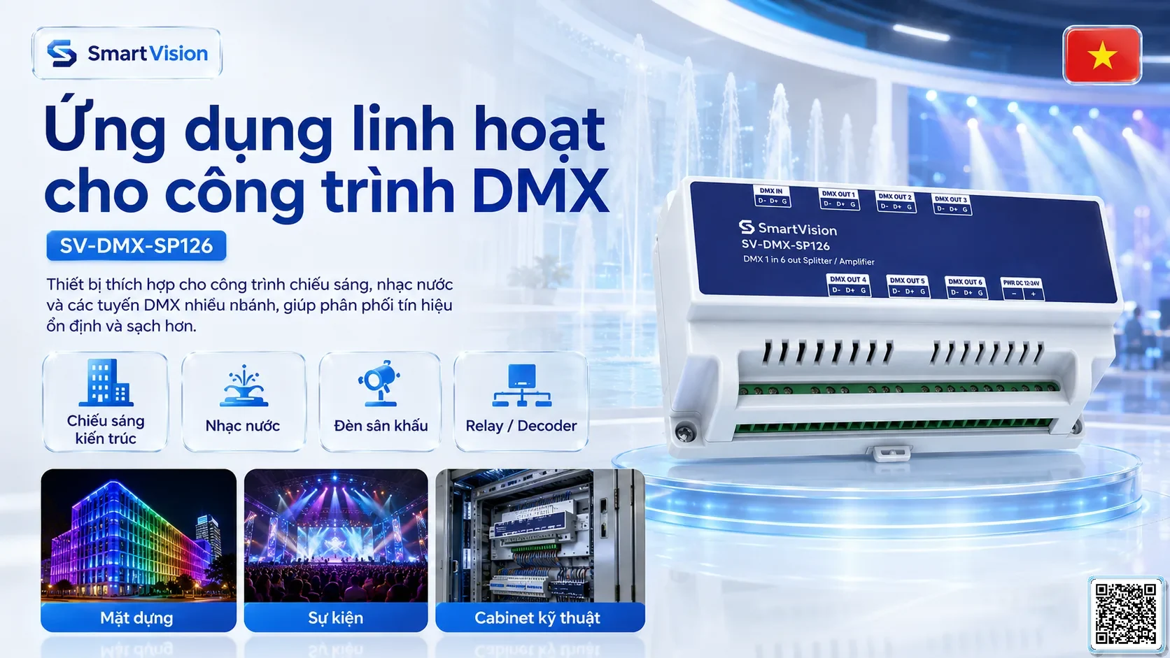 SV-DMX-SP126 SV-DMX-SP126 DIN Rail 1-in/6-out DMX Splitter Bộ điều khiển DMX, Nhạc nước DMX, Đèn DMX, Bơm DMX, hệ thống ánh sáng DMX