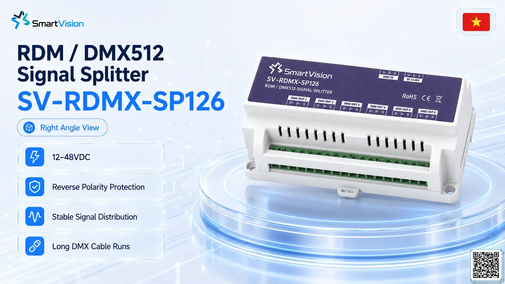 SV-DMX-SP126 SV-DMX-SP126 DIN Rail 1-in/6-out DMX Splitter DMX Controller, DMX fountain, DMX Nozzle, DMX Pumps, DMX software, DMX Lighting
