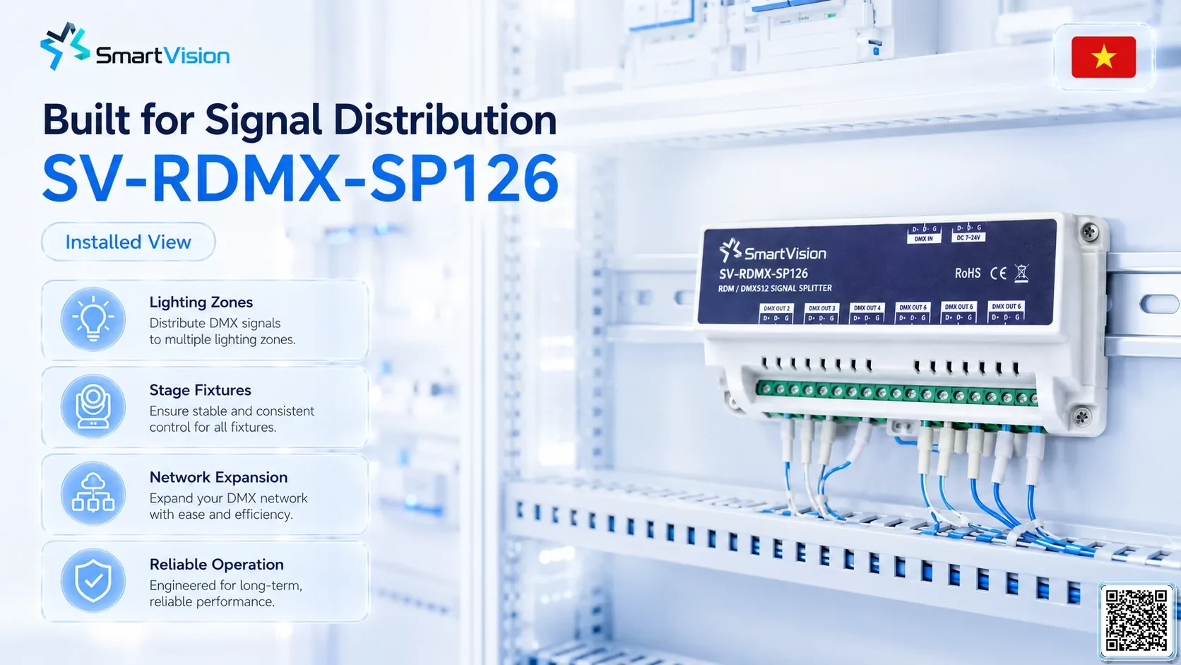 SV-DMX-SP126 SV-DMX-SP126 DIN Rail 1-in/6-out DMX Splitter DMX Controller, DMX fountain, DMX Nozzle, DMX Pumps, DMX software, DMX Lighting