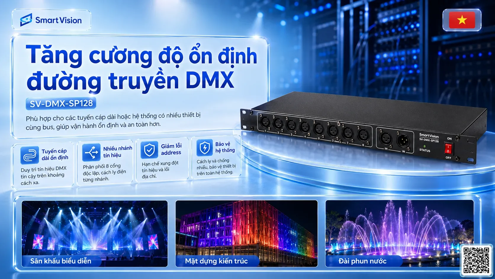 SV-DMX-SP128 SV-DMX-SP128 1U 8-Port DMX Splitter Bộ điều khiển DMX, Nhạc nước DMX, Đèn DMX, Bơm DMX, hệ thống ánh sáng DMX
