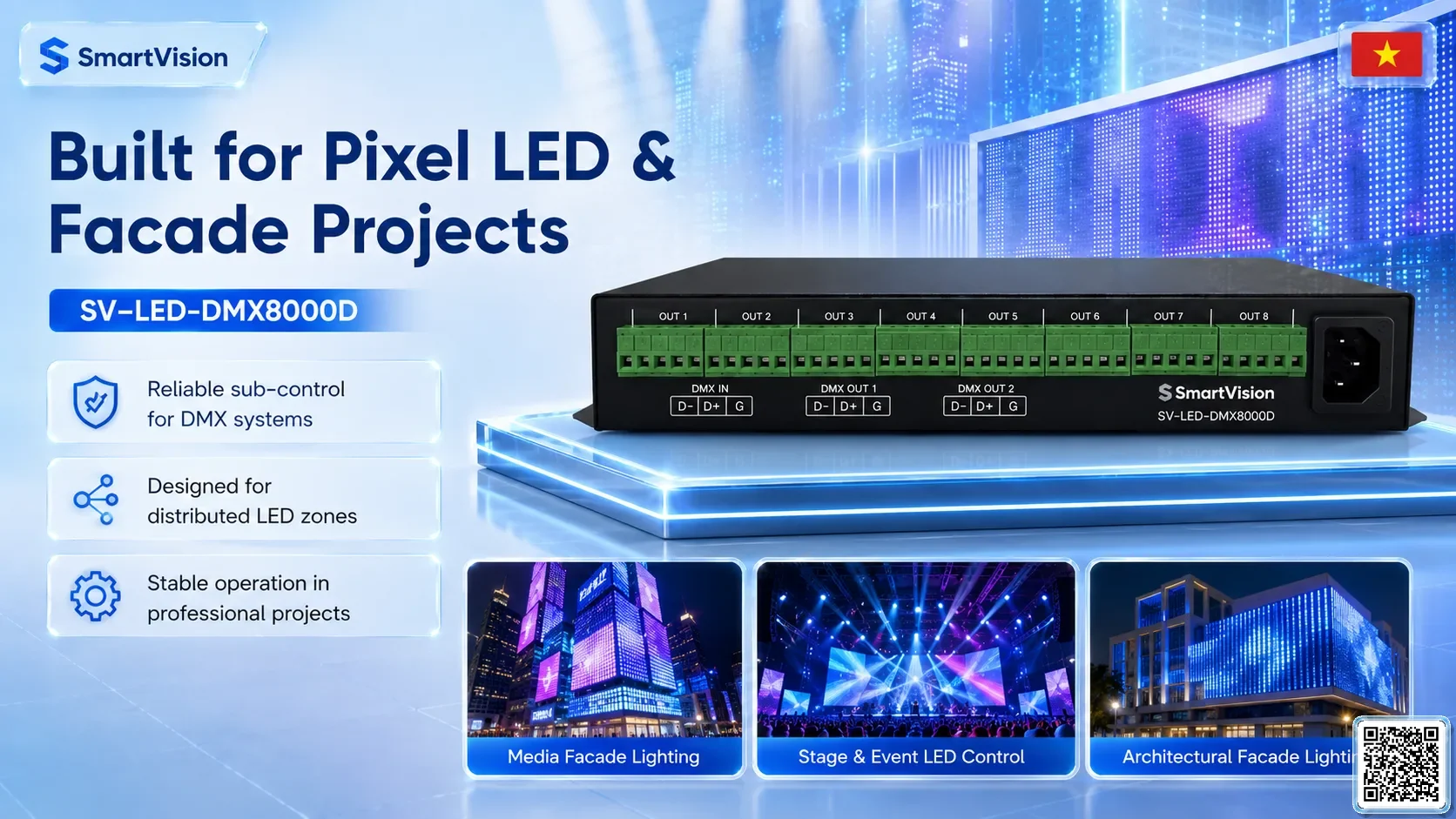 SV-LED-DMX8000D SV-LED-DMX8000D DMX LED Sub-Controller DMX Controller, DMX fountain, DMX Nozzle, DMX Pumps, DMX software, DMX Lighting