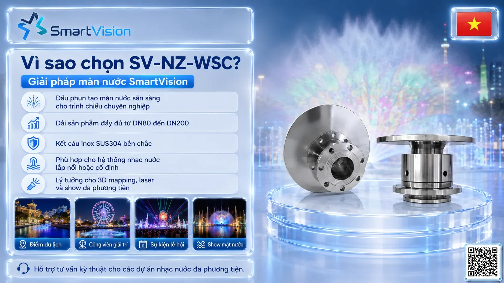 SV-NZ-WSC Gallery URLs Water Screen Projection Nozzle - Vòi màn nước trình chiếu phim 3D mapping