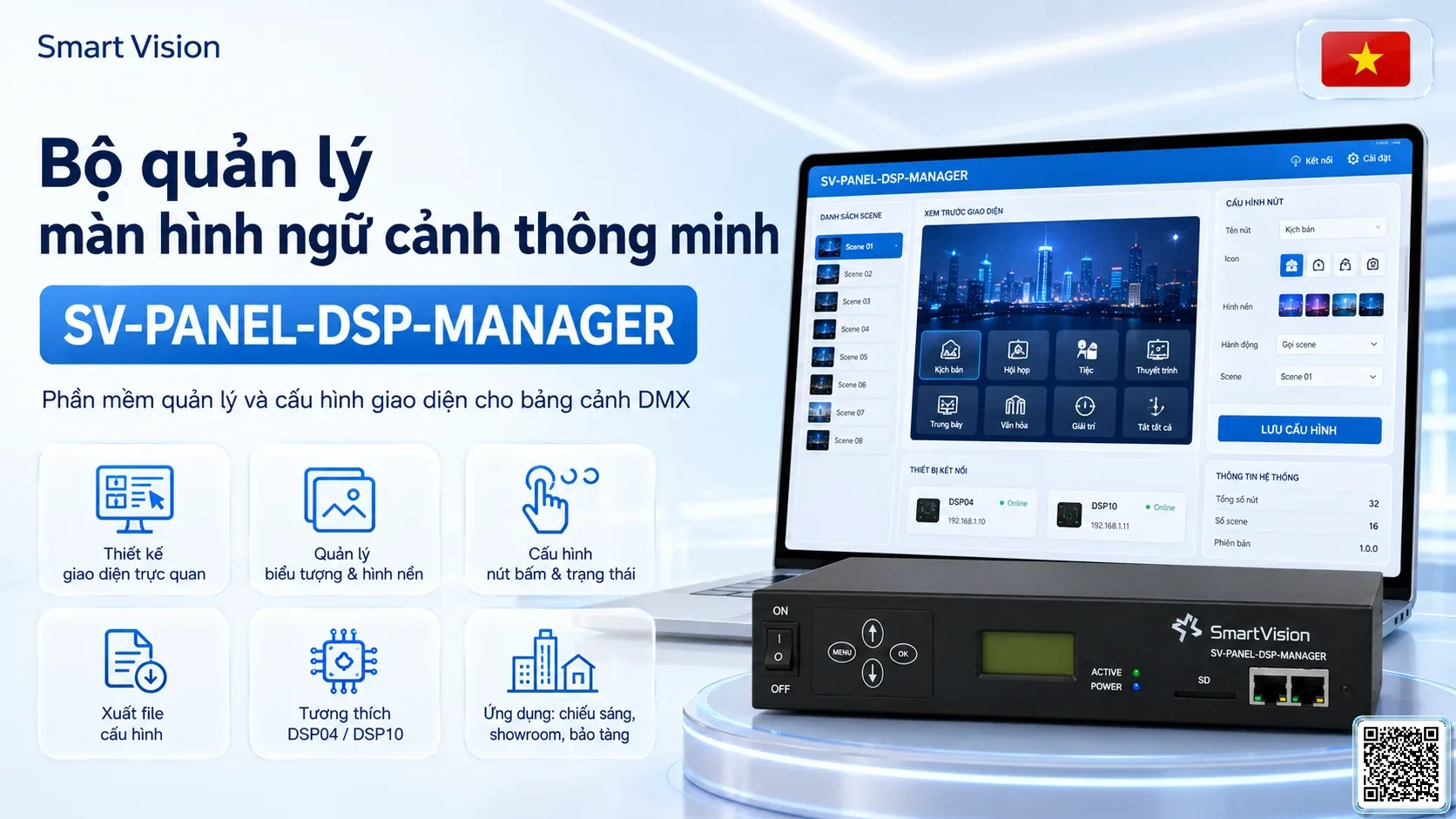 SV-PANEL-DSP-MANAGER SV-PANEL-DSP-MANAGER Smart Scene Panel Manager Bộ điều khiển DMX, Nhạc nước DMX, Đèn DMX, Bơm DMX, hệ thống ánh sáng DMX