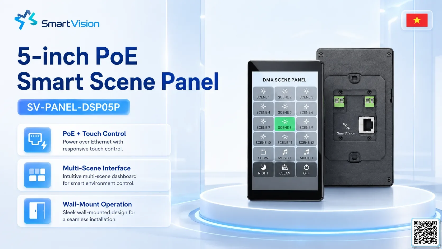 SV-PANEL-DSP05P SV-PANEL-DSP05P 5-inch PoE Smart Scene Panel DMX Controller, DMX fountain, DMX Nozzle, DMX Pumps, DMX software, DMX Lighting