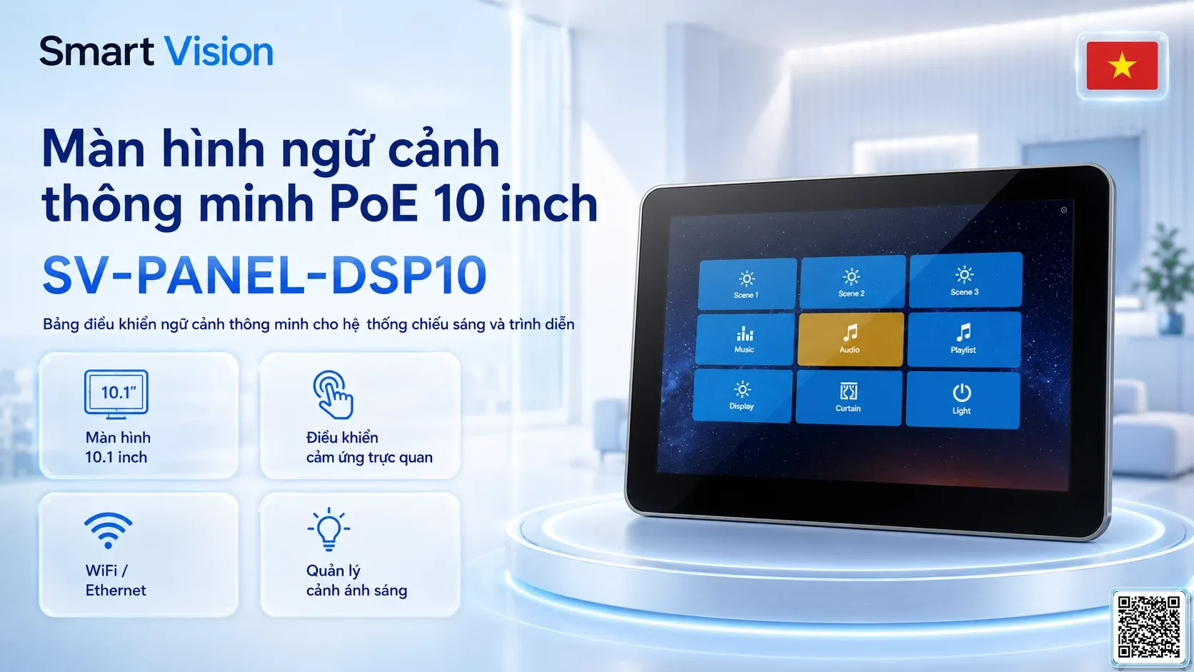 SV-PANEL-DSP10 SV-PANEL-DSP10 10-inch PoE Smart Scene Panel Bộ điều khiển DMX, Nhạc nước DMX, Đèn DMX, Bơm DMX, hệ thống ánh sáng DMX
