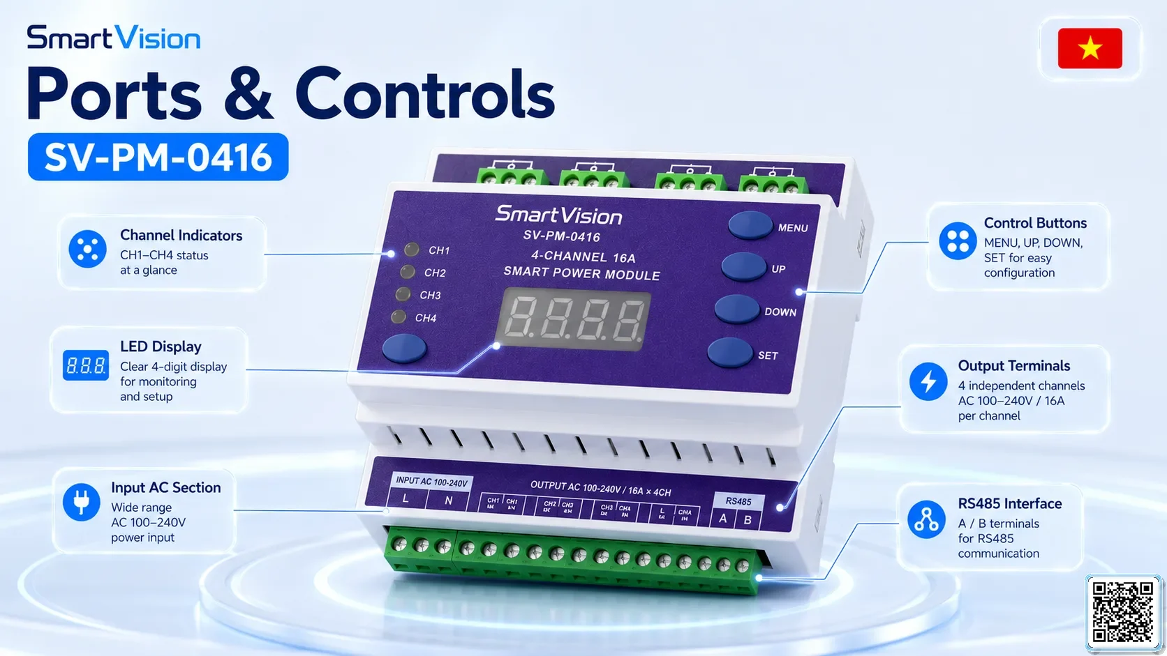 SV-PM-0416 SV-PM-0416 4-Channel 16A Smart Lighting Power Module DMX Controller, DMX fountain, DMX Nozzle, DMX Pumps, DMX software, DMX Lighting