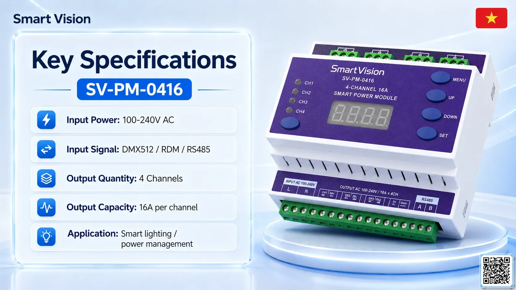 SV-PM-0416 SV-PM-0416 4-Channel 16A Smart Lighting Power Module DMX Controller, DMX fountain, DMX Nozzle, DMX Pumps, DMX software, DMX Lighting