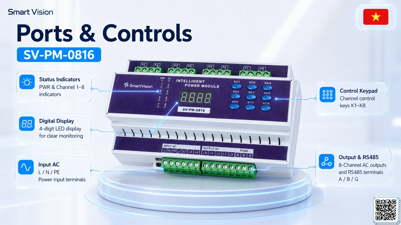 SV-PM-0816 SV-PM-0816 8-Channel 16A Smart Lighting Power Module DMX Controller, DMX fountain, DMX Nozzle, DMX Pumps, DMX software, DMX Lighting