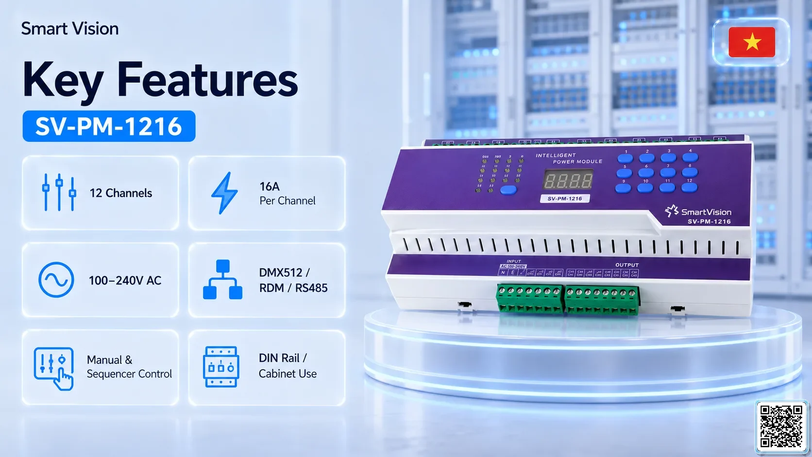 SV-PM-1216 SV-PM-1216 12-Channel 16A Smart Lighting Power Module DMX Controller, DMX fountain, DMX Nozzle, DMX Pumps, DMX software, DMX Lighting