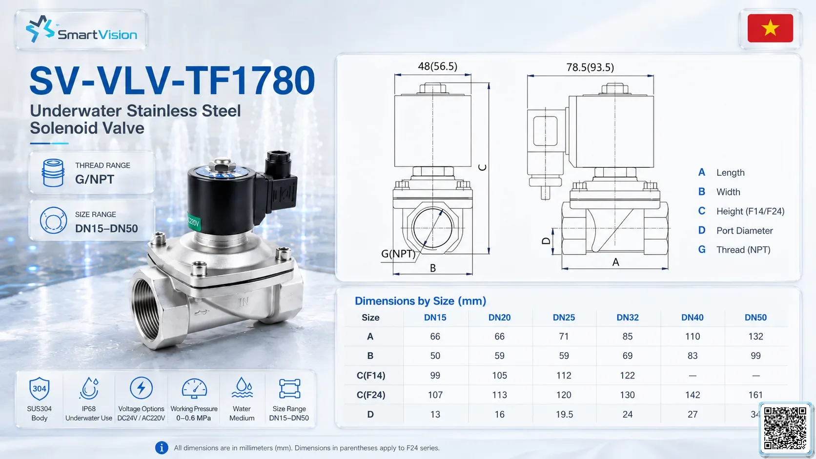SV-VLV-TF1780 SV-VLV-TF1780 Underwater SUS304 Solenoid Valve Solenoid valve, SUS 304 solenoid valve, Underwater solenoid valve