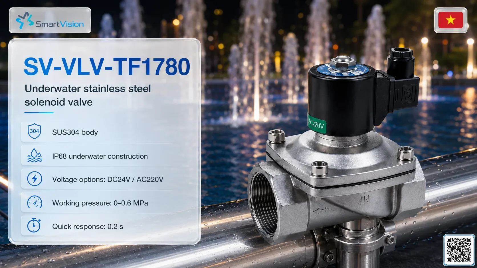 SV-VLV-TF1780 SV-VLV-TF1780 Underwater SUS304 Solenoid Valve Solenoid valve, SUS 304 solenoid valve, Underwater solenoid valve