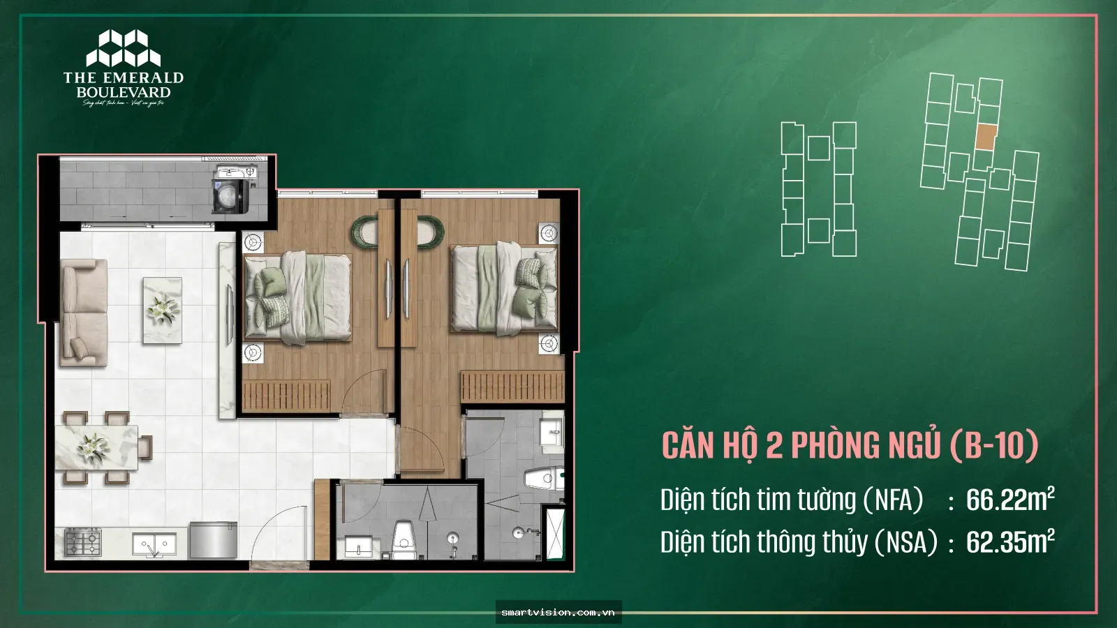 Căn hộ 2PN B-10 The Emerald Boulevard | Góc nhìn thanh khoản