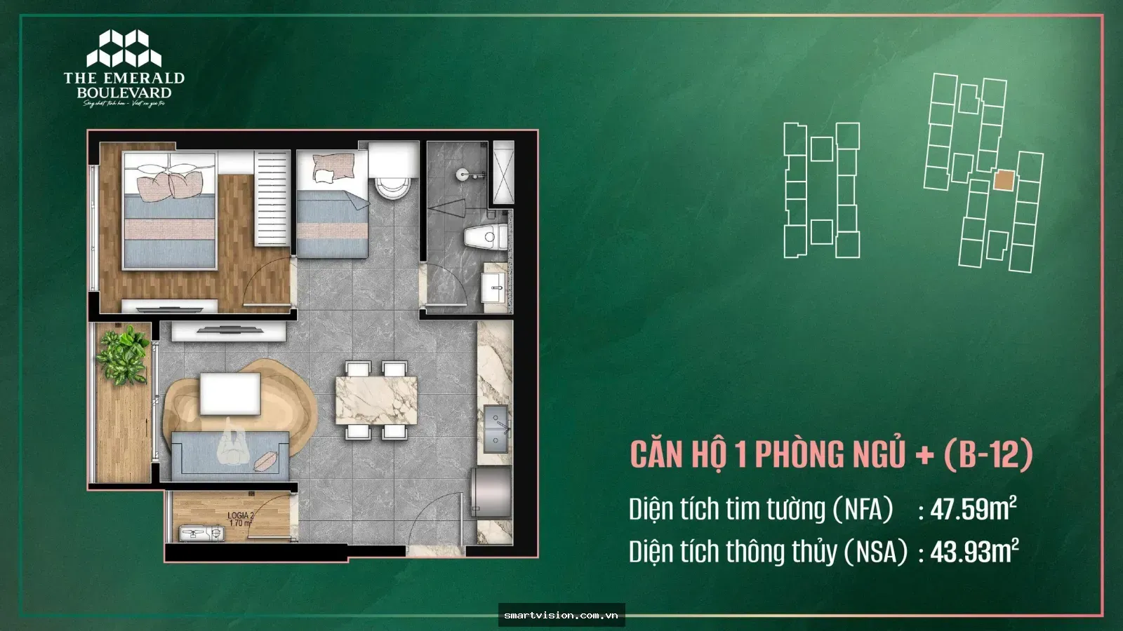 Căn hộ 1PN+ The Emerald Boulevard B-09: Căn 1pn+ dành cho …
