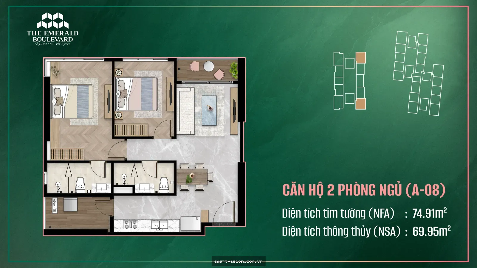 Căn hộ 2PN A-08 The Emerald Boulevard | Góc nhìn đầu tư giữ tài sản