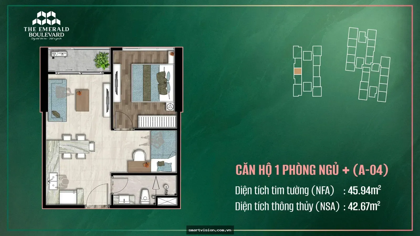 Căn hộ 1PN+ The Emerald Boulevard B-09: Căn 1pn+ dành cho …