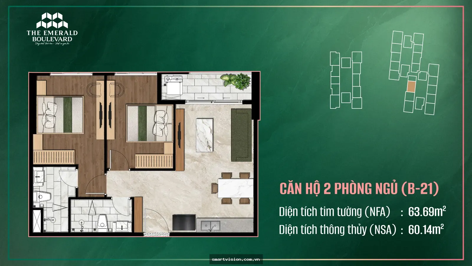 Căn hộ 2PN B-21 The Emerald Boulevard | Căn hộ cho làm việc tại nhà