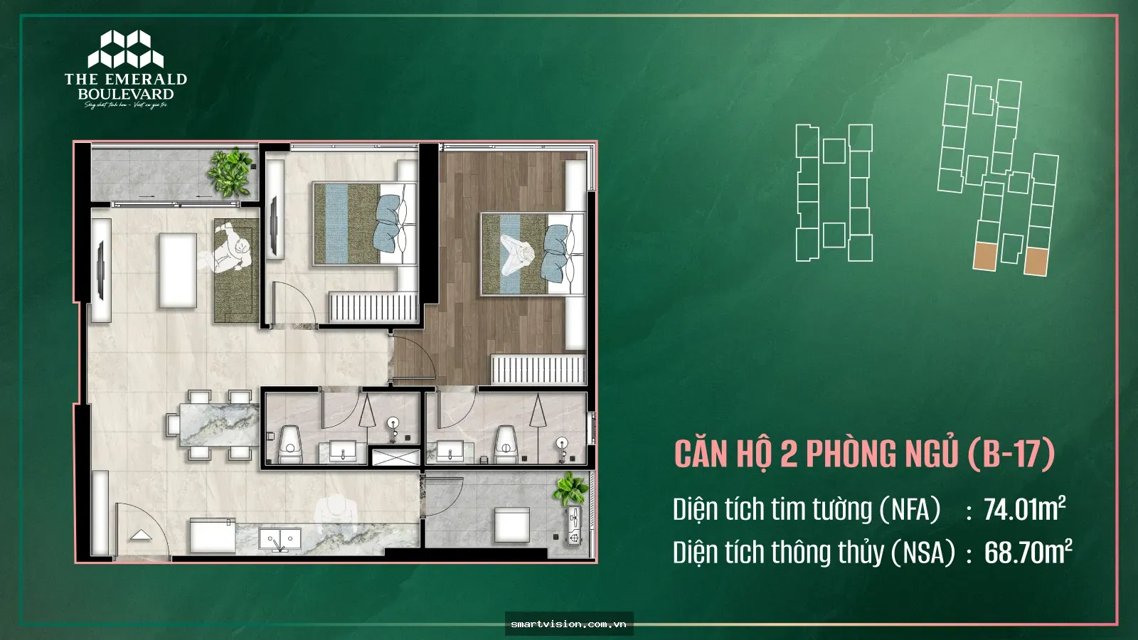 Căn hộ 2PN B-17 The Emerald Boulevard | Góc nhìn thanh khoản