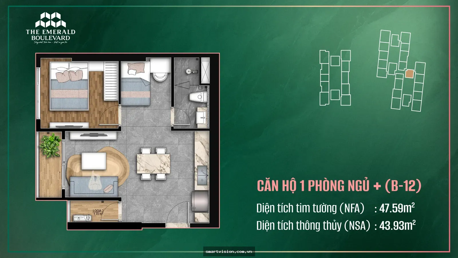Căn hộ 1PN+ The Emerald Boulevard A-04: Tổng quan dòng sản phẩm 1pn+ cho khách mua ở thực – Giá bán tham khảo, mặt bằng, sản phẩm | THE EMERALD BOULEVARD