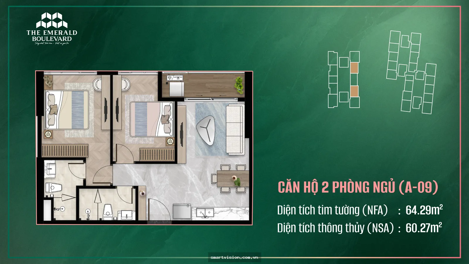 The Emerald Boulevard Bình Hòa: studio 40m² view thoáng tầng cao | EB0344