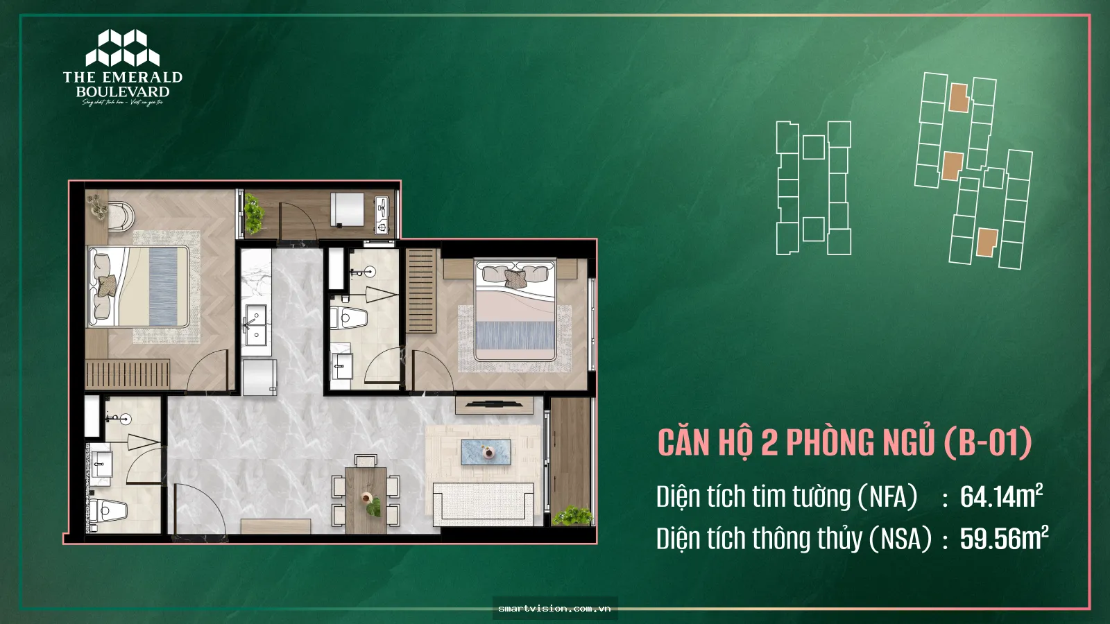Giỏ căn đẹp The Emerald Boulevard 3PN 105m² view Đại lộ Bình Dương | EB0343