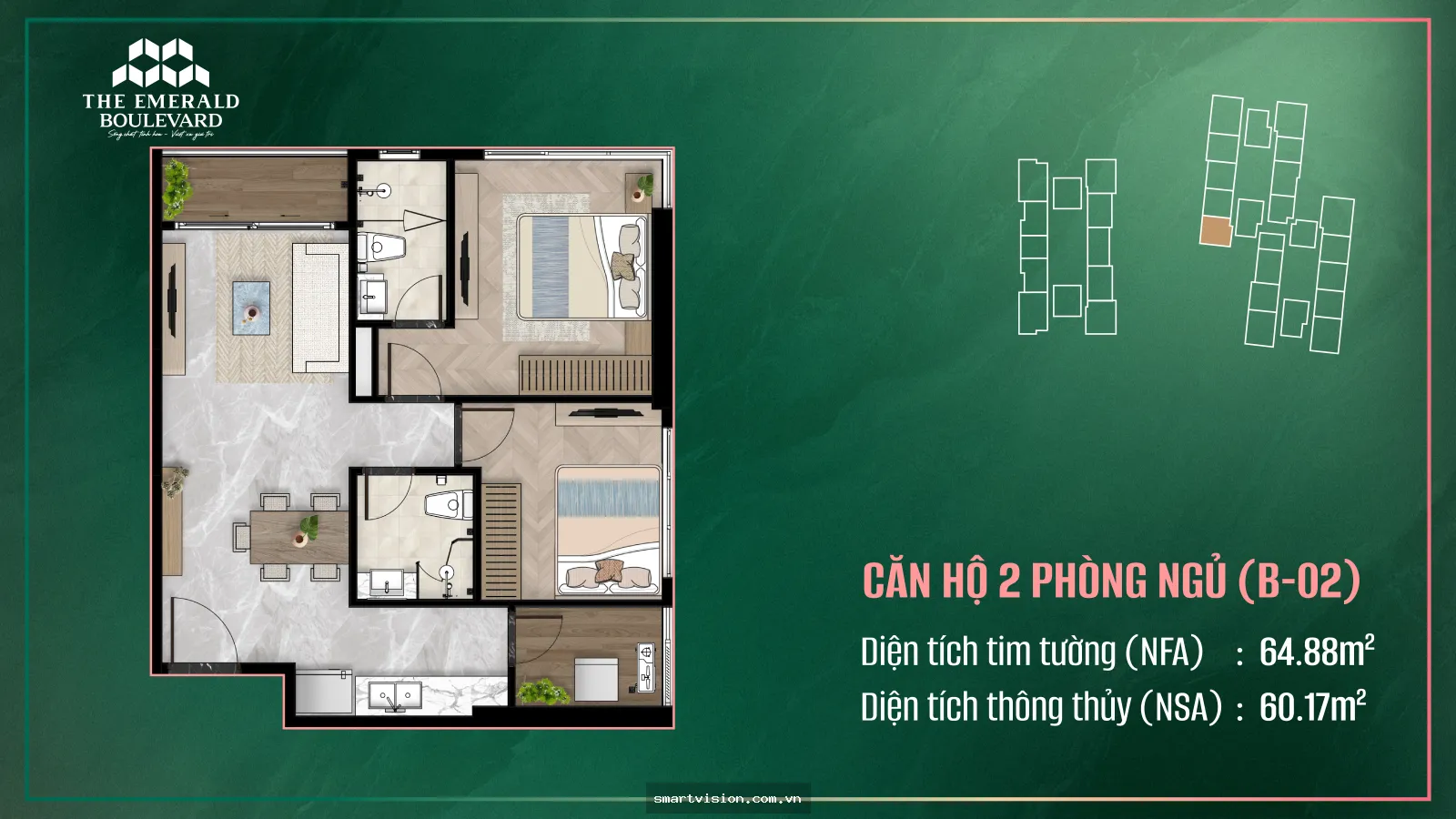 The Emerald Boulevard Bình Hòa: studio 40m² view thoáng tầng cao | EB0344