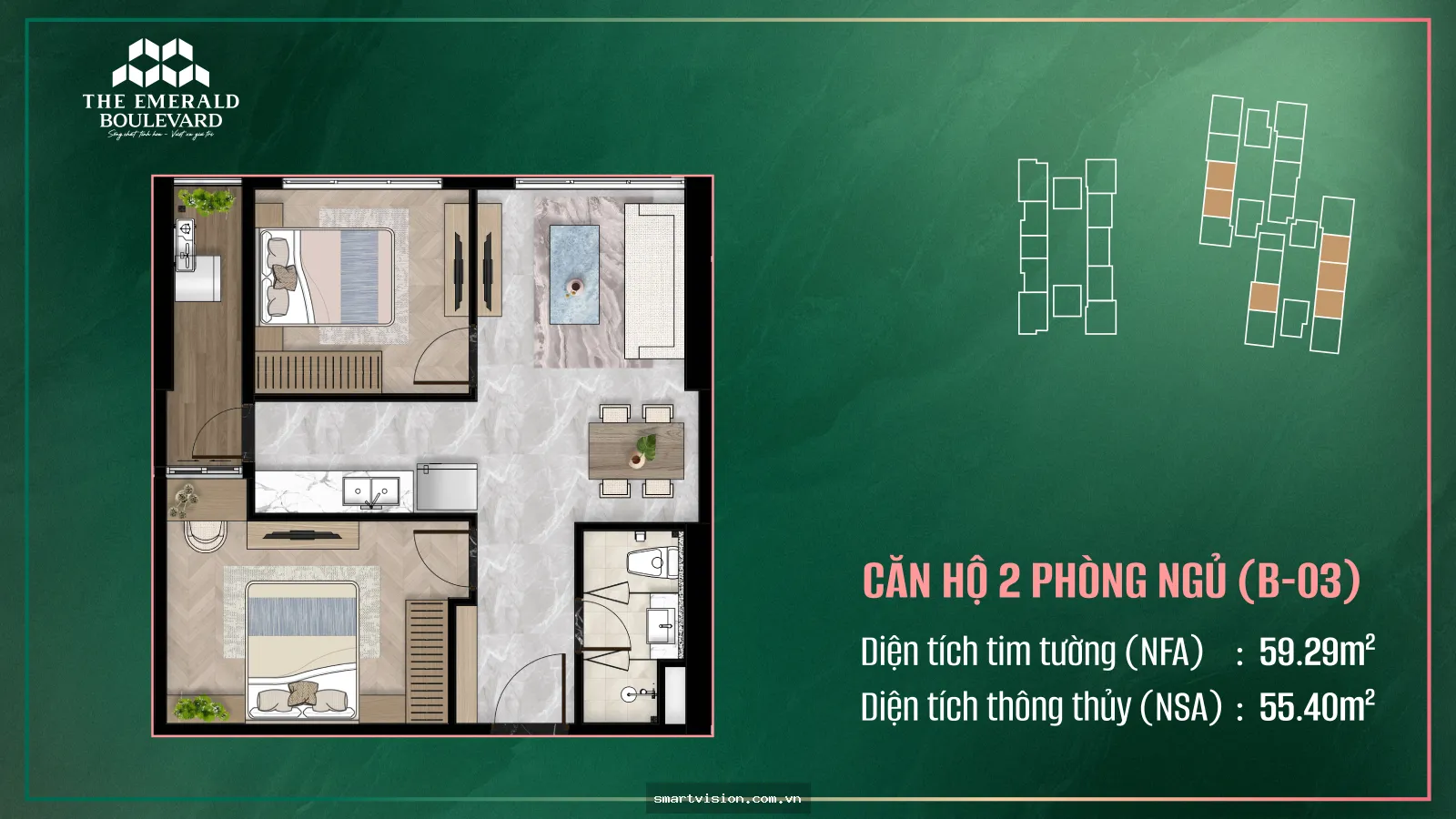 Giỏ căn đẹp The Emerald Boulevard 3PN 105m² view Đại lộ Bình Dương | EB0343