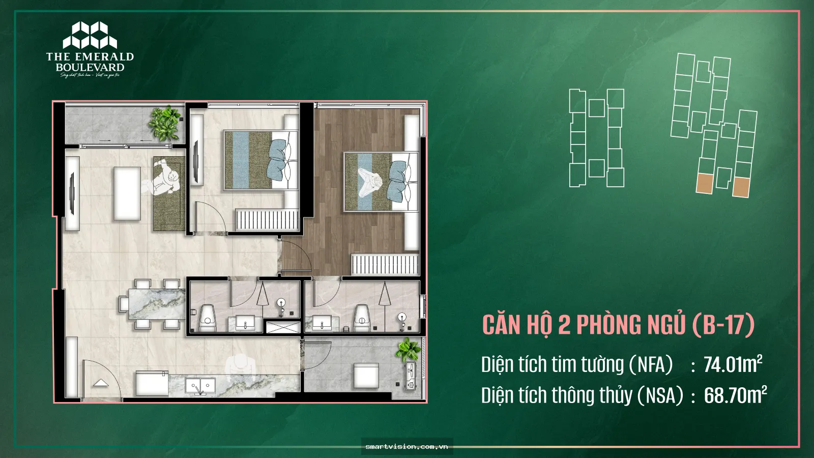 The Emerald Boulevard Bình Hòa: studio 40m² view thoáng tầng cao | EB0344